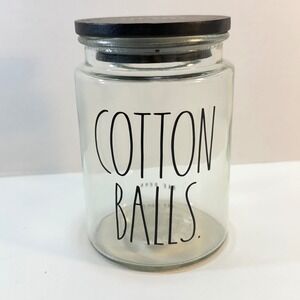 Rae Dunn Cotton Balls Jar Bathroom Organizer Clear Glass Wood Lid Minimalist
